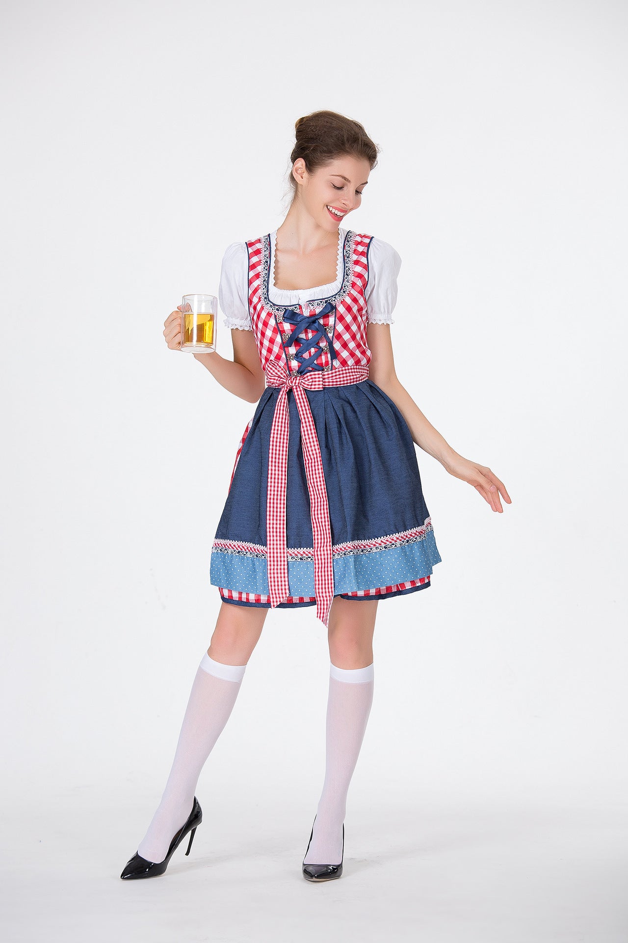 Women's Bavarian Dirndl Beer Dress 3-Piece Oktoberfest Costume with Top Skirt Apron