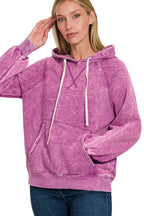 Sarah Express Women's Acid Wash Fleece Hoodie | Kangaroo Pocket | Cotton Blend | S-L
