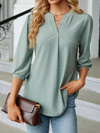 Sarah Express Women's Notched 3/4 Sleeve Casual Top