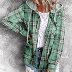 Women's Plaid Hooded Shirt Jacket Casual Loose Fit Pullover Top