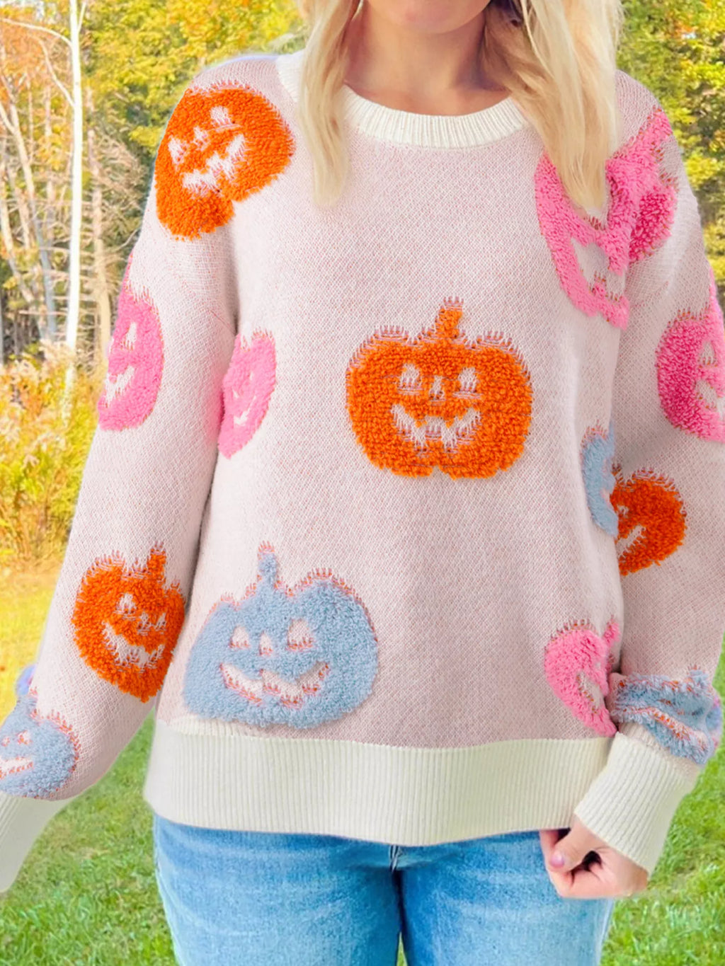 Sarah Express Women's Halloween Cute Pumpkin Pattern Sweater - Dusty Pink Dusty Pink