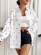 Sarah Express Women's Heart Button Up Oversized Shirt White