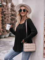 Sarah Express Women's Square Neck Long Sleeve T-Shirt - Ruched Design