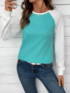 Sarah Express Women's Contrast Raglan Sleeve Waffle Knit T-Shirt