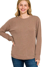Sarah Express Women’s Plus Size Raised Rib Long Sleeve Top Casual All-Season