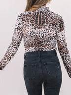 Sarah Express Women's Leopard Print Long Sleeve Mock Neck Bodysuit