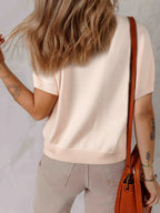 Sarah Express Women's Pearl Embellished Bow Detail Short Sleeve Sweater