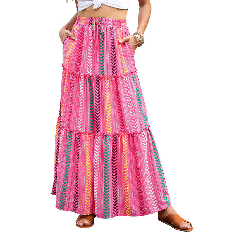 Women's High Waist Printed Maxi Dress Loose Fit Casual