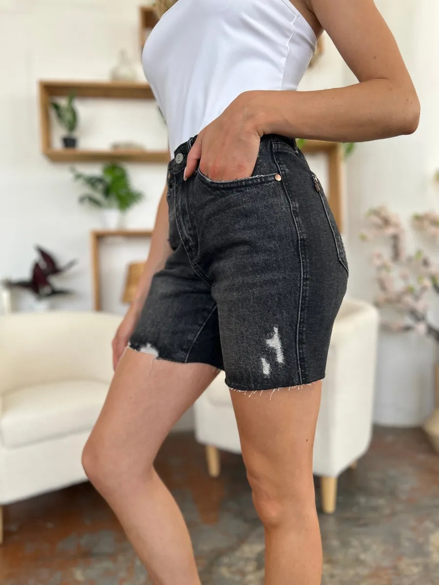 Blue Full Size High Waist Rigid Magic Denim Shorts