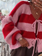 Sarah Express Women's Striped Tie-Front Knit Cardigan