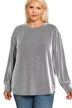 Full Size Raised Rib Round Neck Long Sleeve Top Plus Size