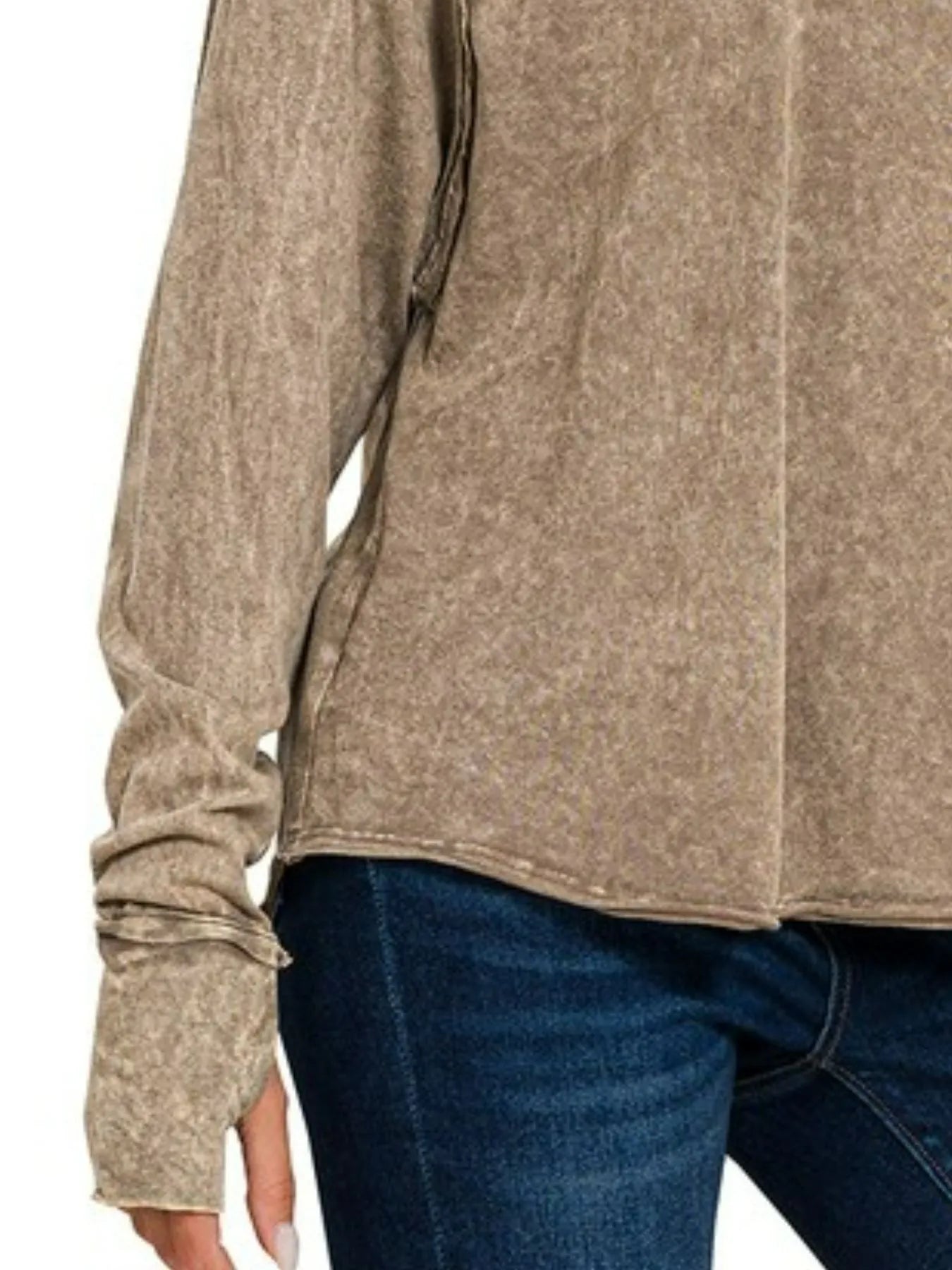 Sarah Express Women’s Crinkle Wash Long Sleeve Top with Thumbhole Cuffs