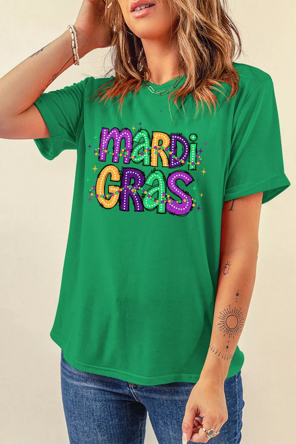 Sarah Express Women's MARDI GRAS Delightful Letter Graphic T Shirt