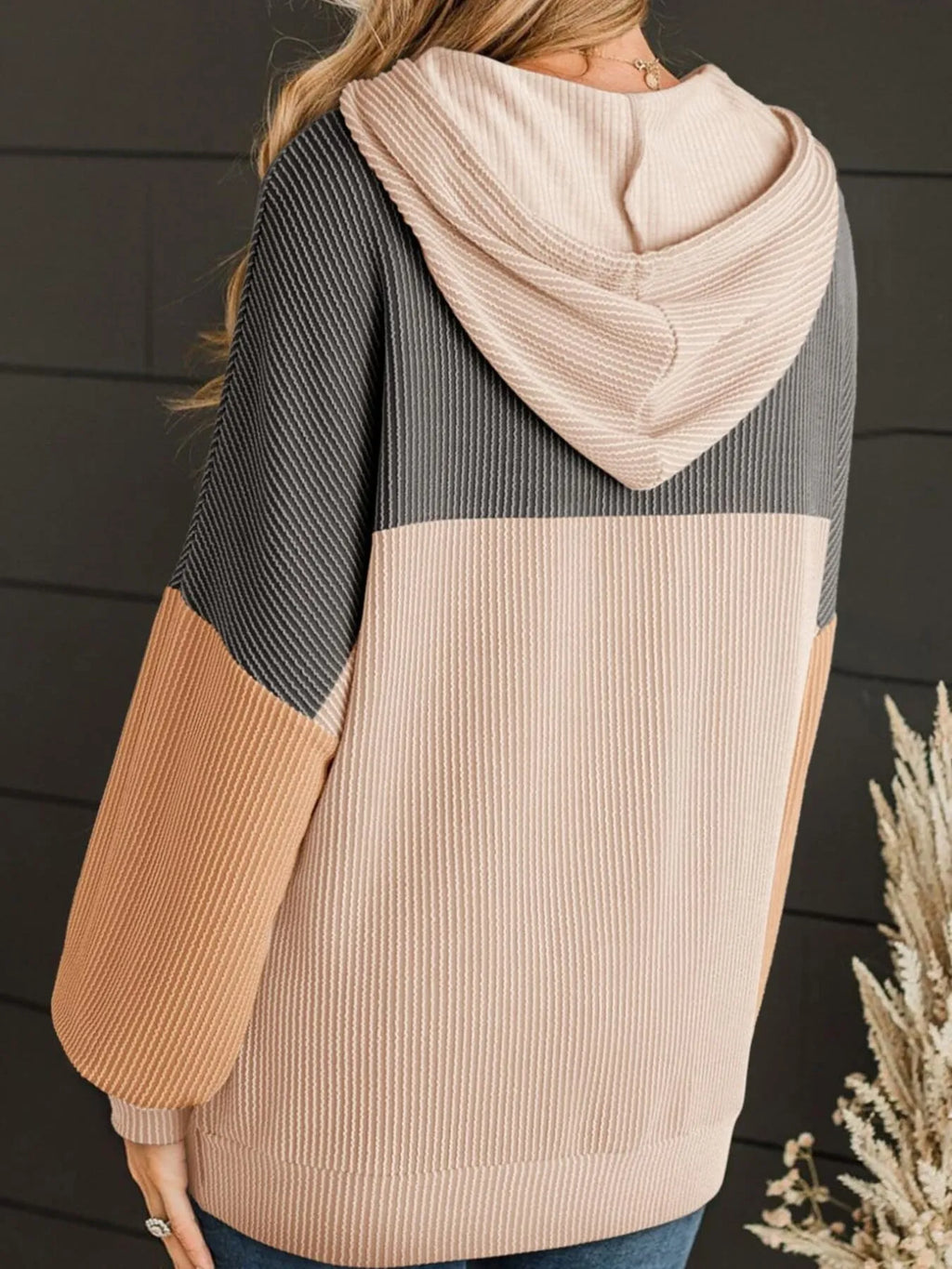 Sarah Express Women's Drawstring Color Block Long Sleeve Hoodie