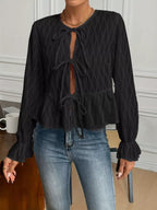 Sarah Express Women's Tie Front Flounce Sleeve Blouse