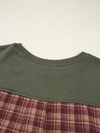 Sarah Express Women's Plaid Patchwork Drop Shoulder Sweatshirt