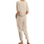 Women's Cotton Linen Top and Wide-Leg Pants Two-Piece Casual Set