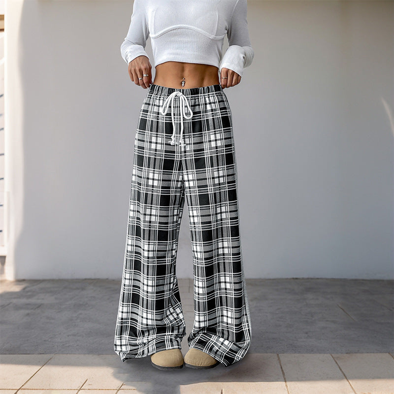 Plaid High-Waist Wide-Leg Pants Black and White