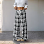 Plaid High-Waist Wide-Leg Pants Black and White