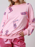 Sarah Express Women's Sequin Boot Crewneck Sweatshirt