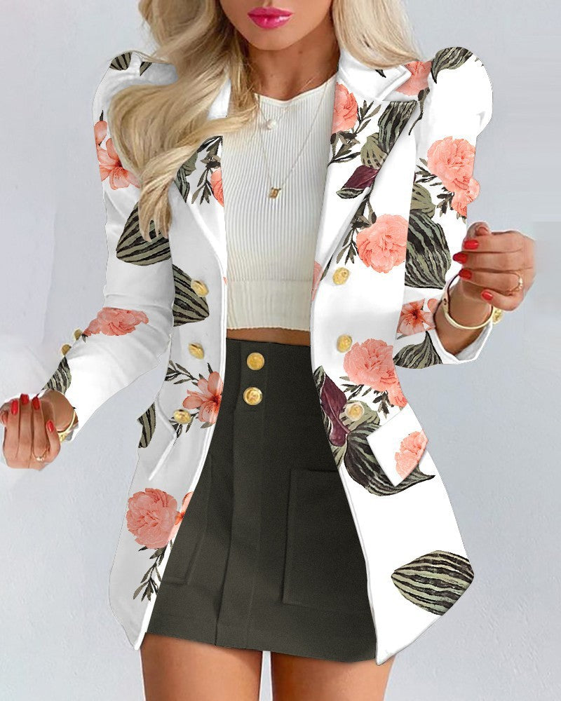 Women's Two-Piece Blazer Skirt Suit Set