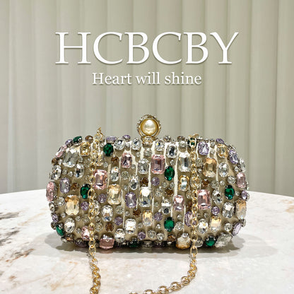 Sarah Express Elegant Gold Rhinestone Evening Clutch with Chain Strap - Women's Formal Handbag