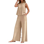 Women's Sleeveless Round Neck Top & Pants Two Piece Casual Set Street Style