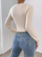 Sarah Express Women's Twisted Front Cropped Knit Top