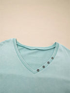 Sarah Express Women's Mineral Wash Exposed Seam Buttoned V Neck Top