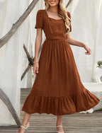 Women's Ruffled Bubble Sleeve Long Dress