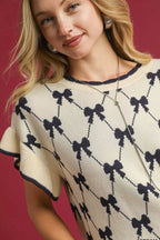 Bow Knit Ruffle Sleeve Sweater