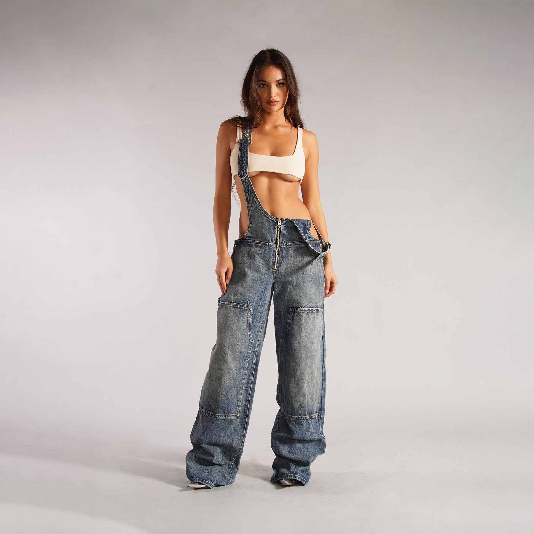 Women's Y2K Denim Overalls High Waist Wide Leg Suspender Jumpsuit