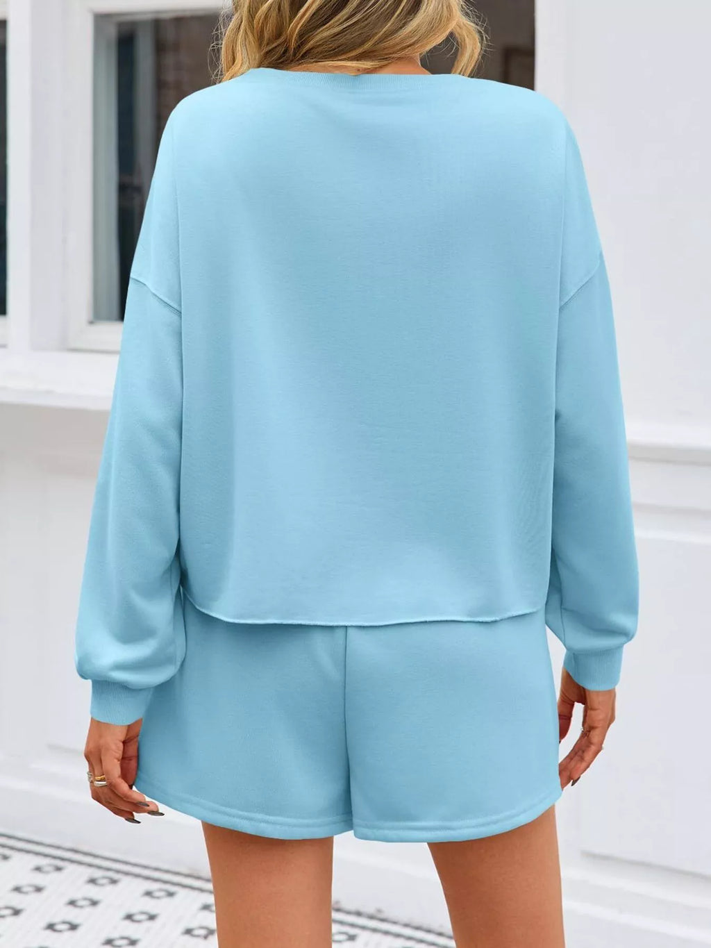 Sarah Express Women's Pearl Embellished Round Neck Top and Skort Set