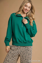 Sarah Express Women's Half Zip Drop Shoulder Sweatshirt TEAL LAGOON-UMG