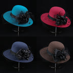 Women's Woolen Cloche Hat Floral Net Veil Dome Style