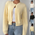 Women's Chic Long Sleeve Knitted Cardigan - Slim Fit Solid Color Sweater