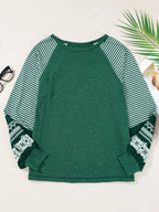 Sarah Express Women's Contrast Print Striped Raglan Long Sleeve Loose Top