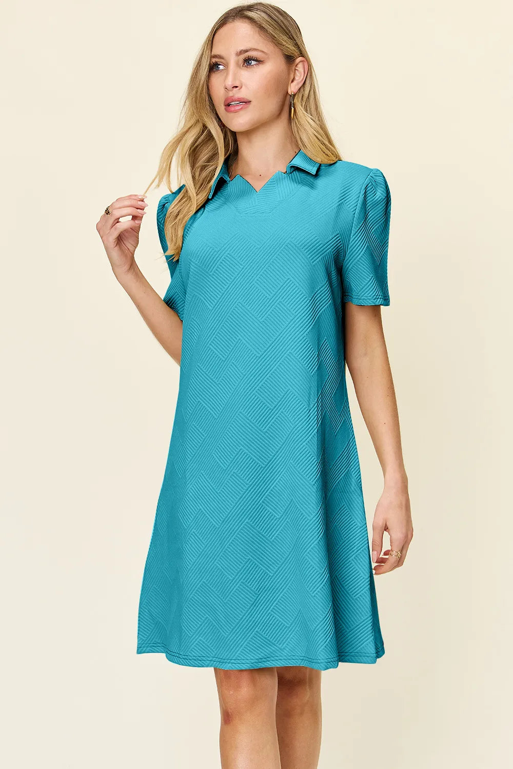 Sarah Express Women’s Plus Size Textured Collared Short Sleeve Dress

