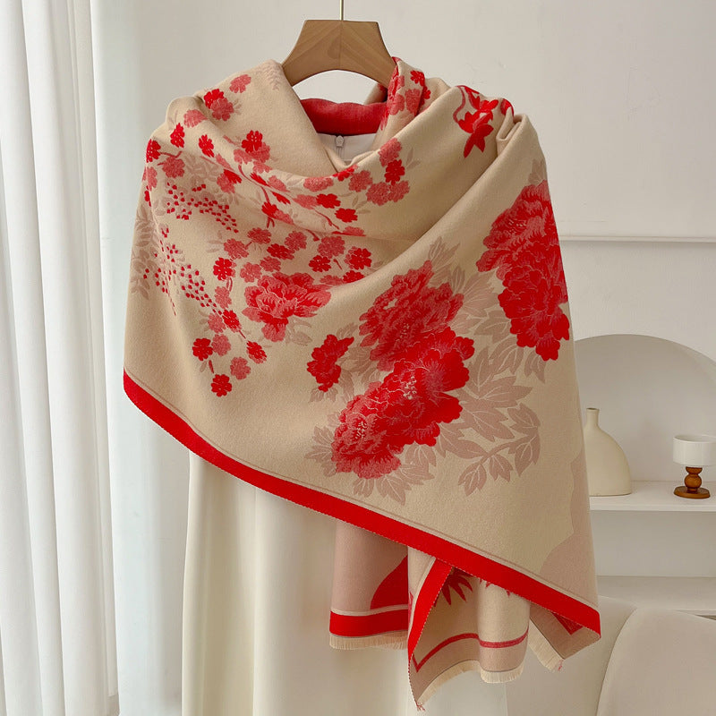 Geometric Ethnic Print Scarf Soft Cashmere-Feel Warm