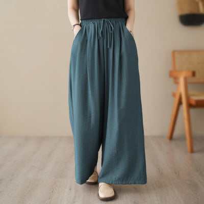 Women's Plus Size Wide Leg Pants Elastic Waist Straight Cotton Casual Trousers