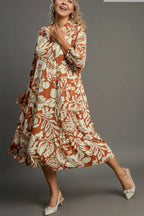 Sarah Express Women’s Plus Size Floral Tiered Midi Shirt Dress