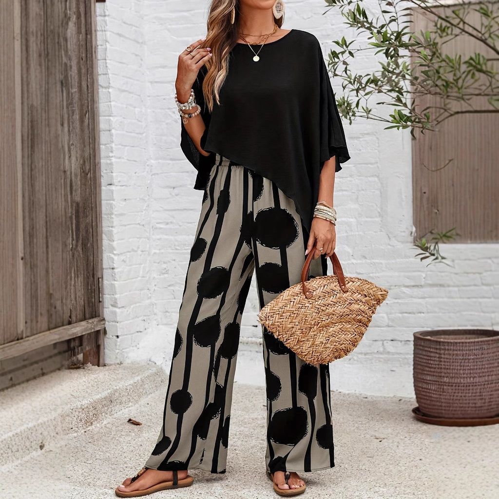 Women's Two-Piece Set Abstract Print Top Pants Summer