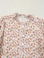 Sarah Express Women's Floral Button Down Long Sleeve Shirt - Ruffled Viscose Blouse