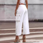 Wide Leg Trousers High Waist Contrast Belt Professional Pants
