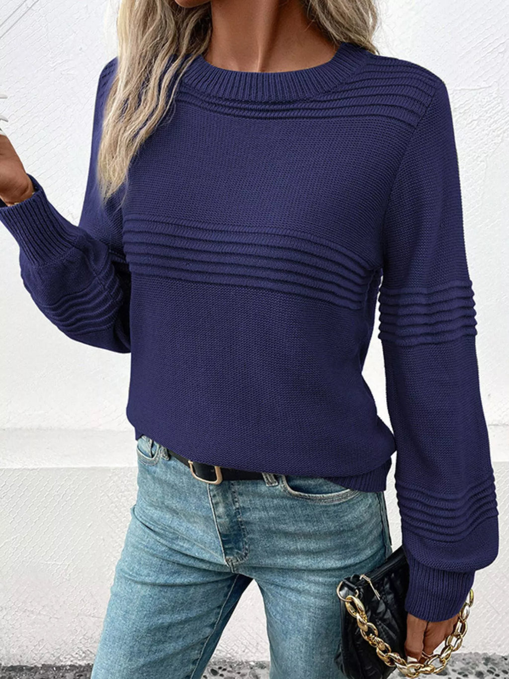 Sarah Express Women's Round Neck Long Sleeve Sweater