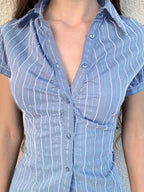 Sarah Express Women's Striped Button-Down Collared Shirt