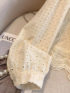 Sarah Express Women's Eyelet Button-Up Shirt with Scalloped Hem