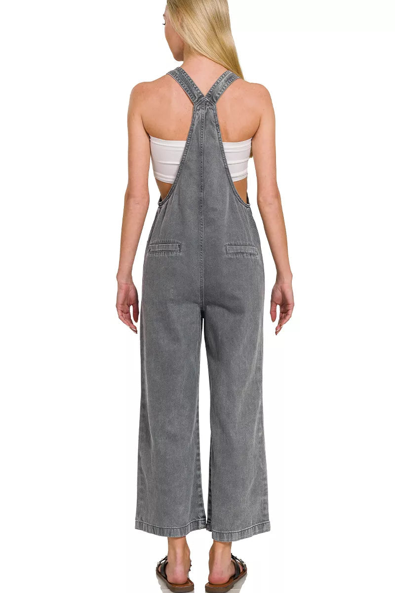 Sarah Express Women’s Washed Cotton Jumpsuit with Knot Straps and Pockets