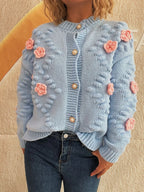 Sarah Express Women's Flower Button Up Long Sleeve Cardigan