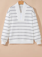 Sarah Express Women's Striped Quarter Zip Sweatshirt with Relaxed Fit